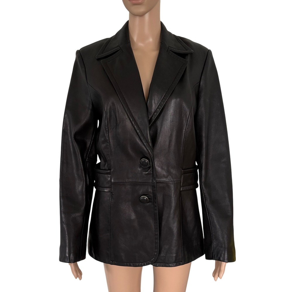 Classiques Entier Vintage Black 100% Soft Leather Blazer Jacket 10 Dark Academia